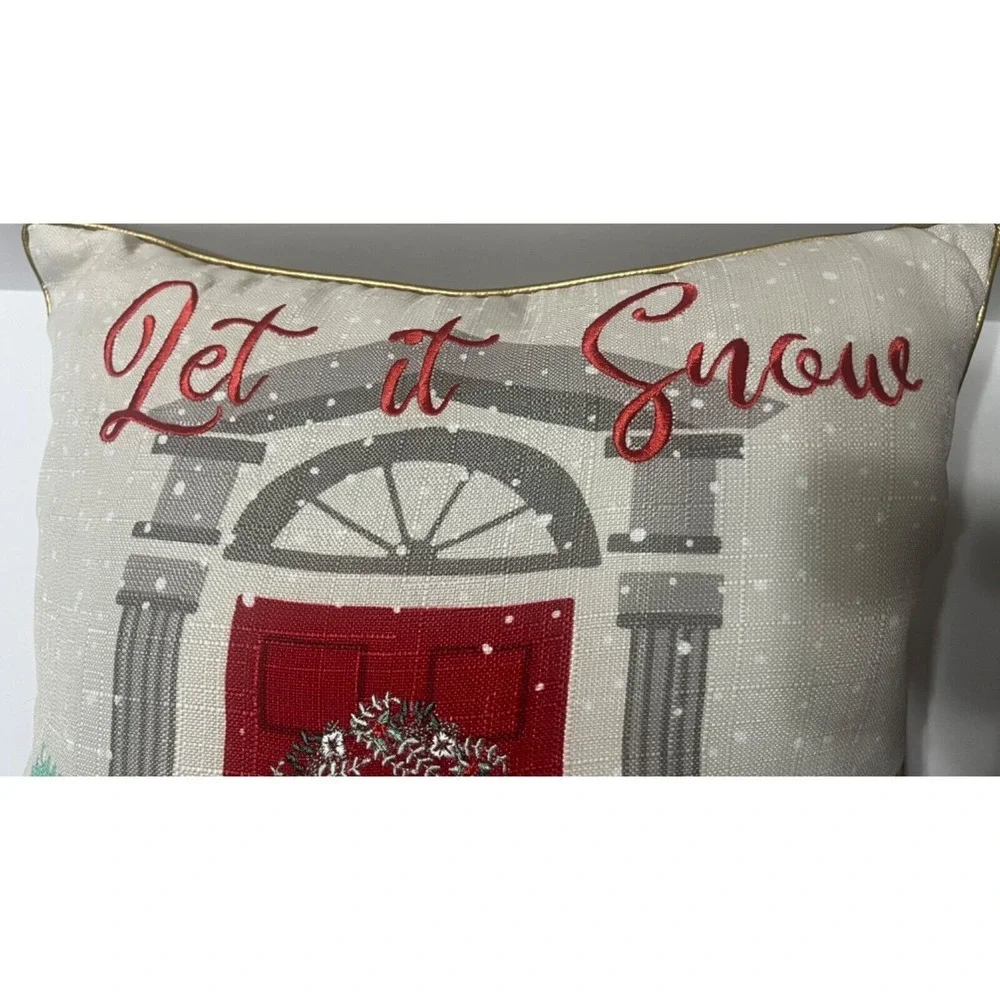Let‎ It Snow Christmas Holiday Embroidered Decorative Square Throw Pillow 18